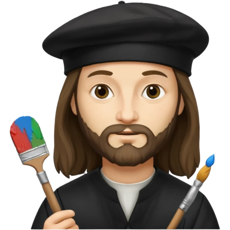 Leonardo da Vinci wear black beret hat, hold a brush emoji