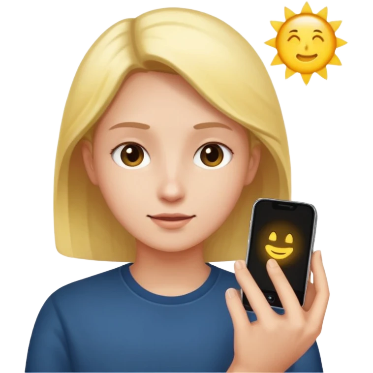 Looking at the phone while light from the phone emitted on the users face  emoji