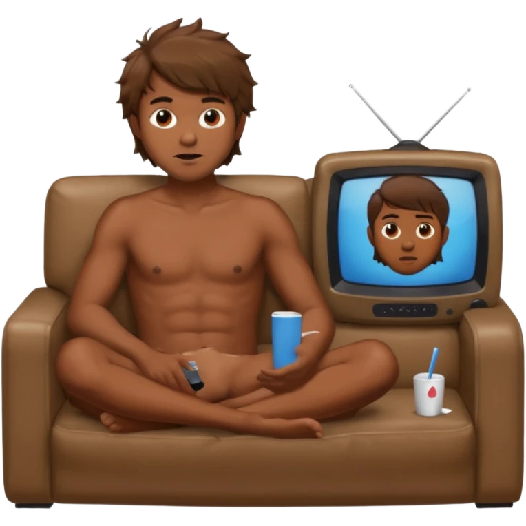 Nude man with brown messy hair sat on sofa watching taylor swift on his TV emoji