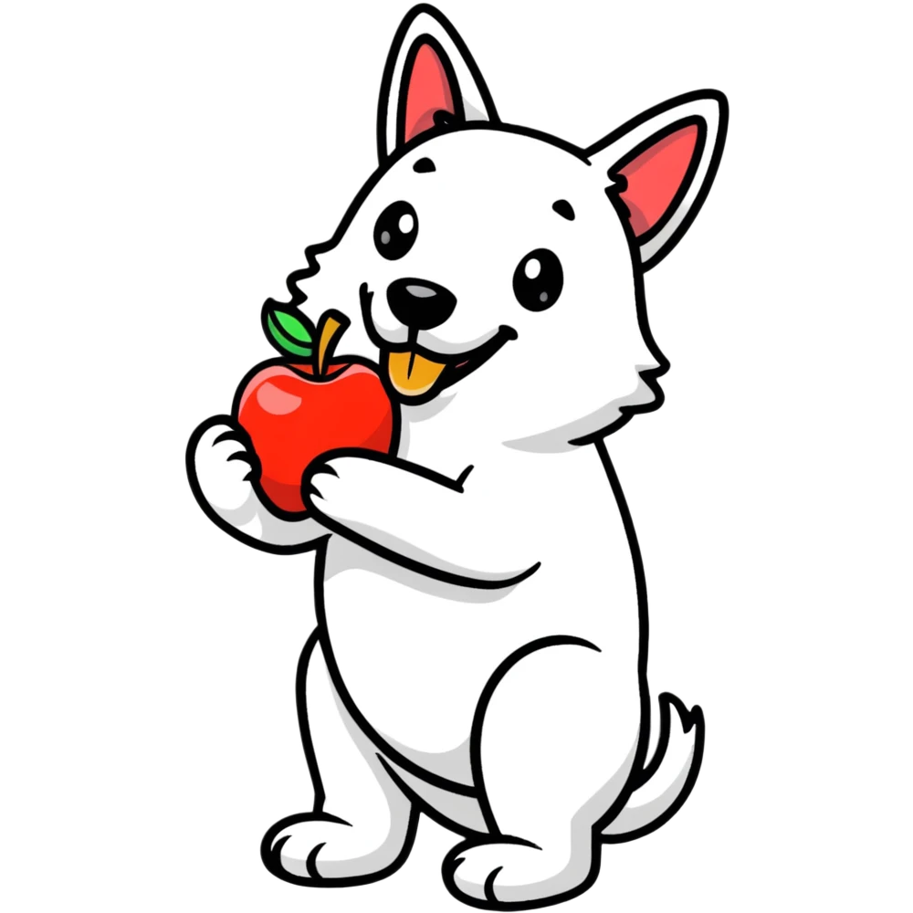 dog holding apple in mouth emoji