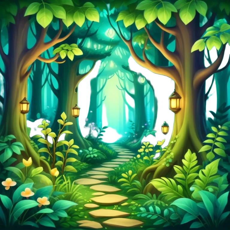 enchanted forest with dense foliage and soft magical glow, fantasy vibe emoji