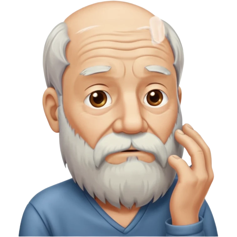 Old man touching the bottom of his beard while thinking emoji