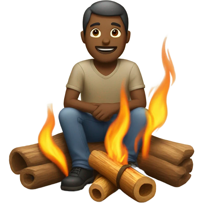 a man sitting next to the bonfire emoji