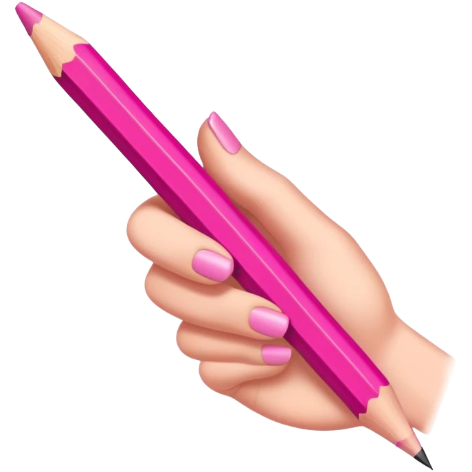 The hand writes with a pink pencil emoji