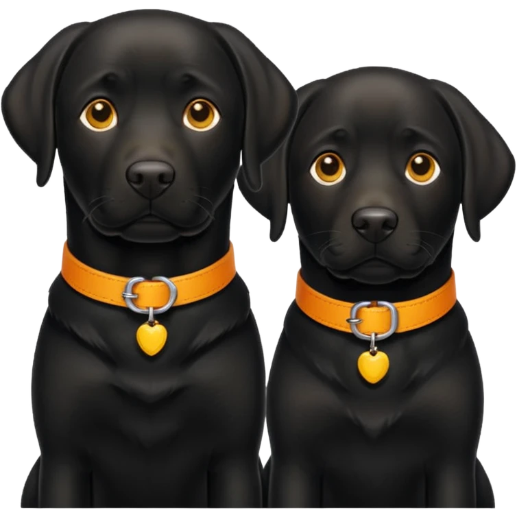 2 black labradors, yellow and orange collar emoji