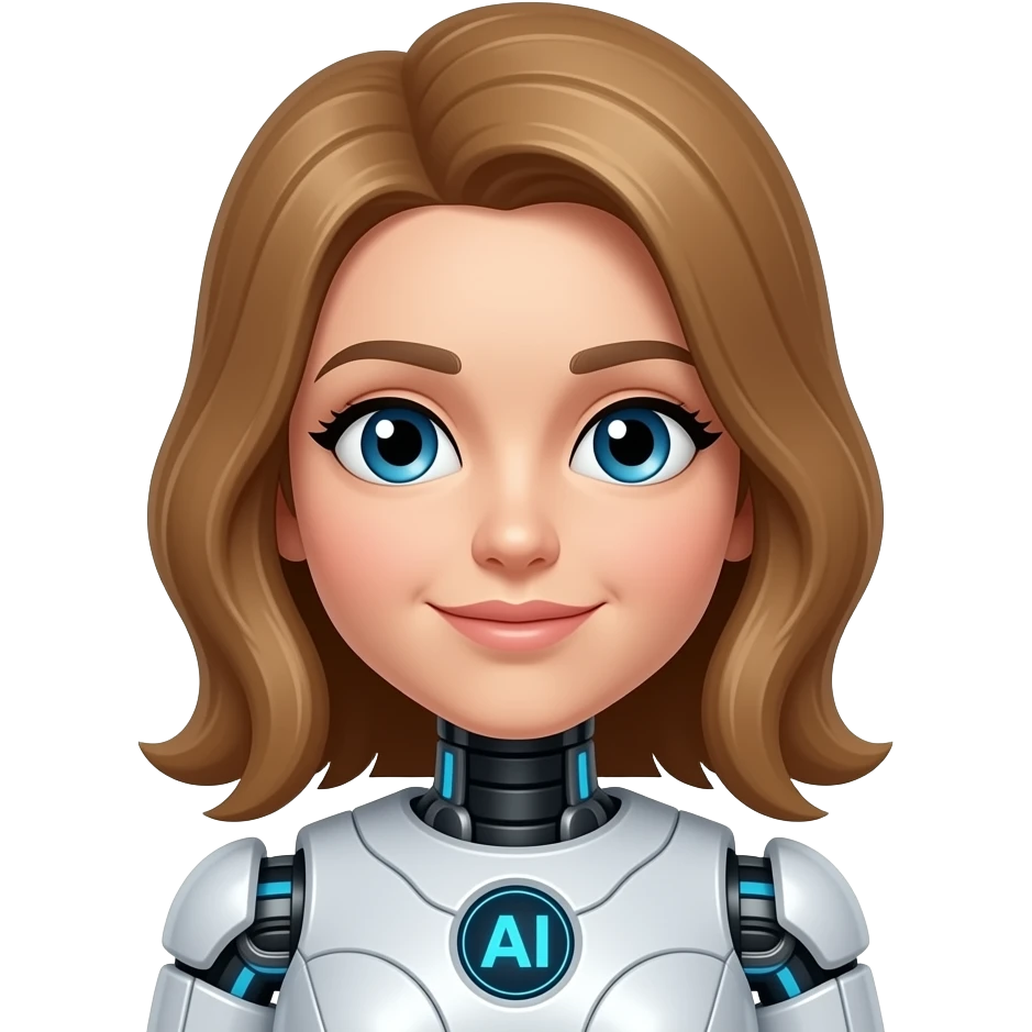 female robot mascot (with hair) that represents Claude the AI tool emoji