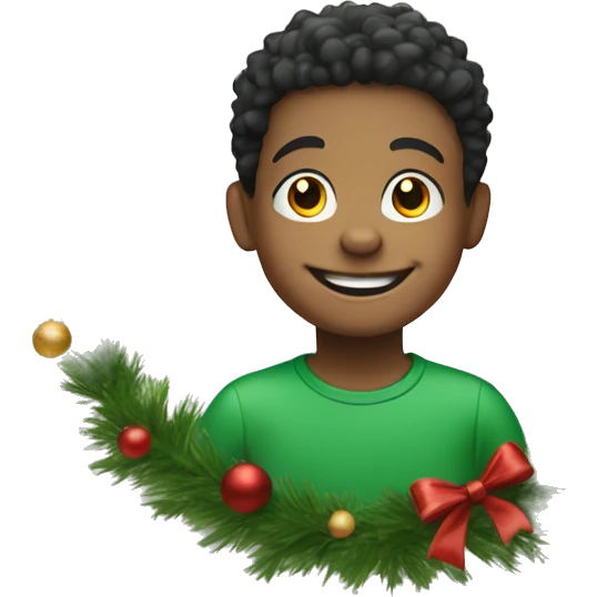 cheerful boy by christmas tree emoji