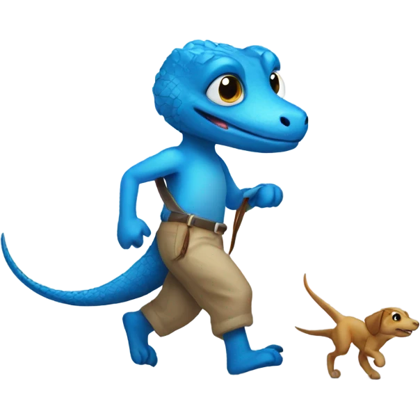 blue lizard walking a dog emoji