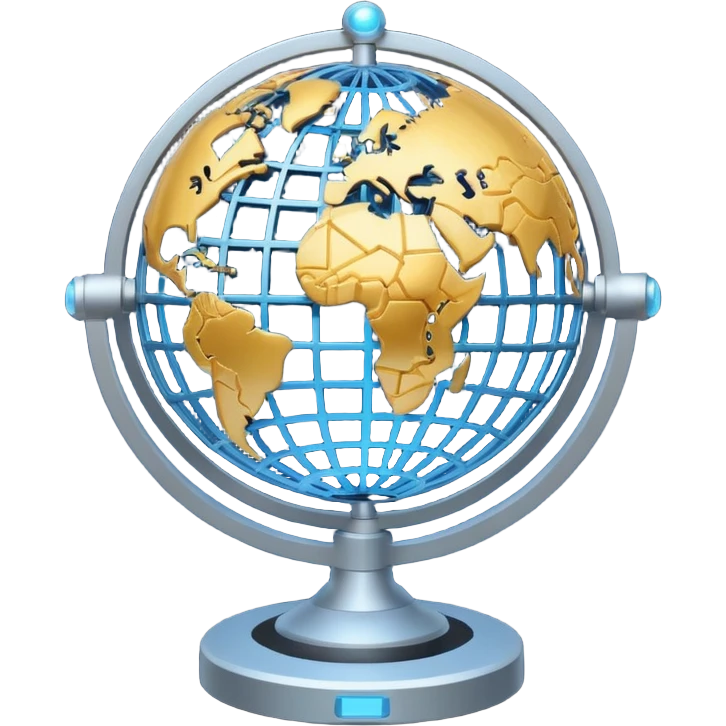 gear combined with a globe, with connected tech nodes emoji