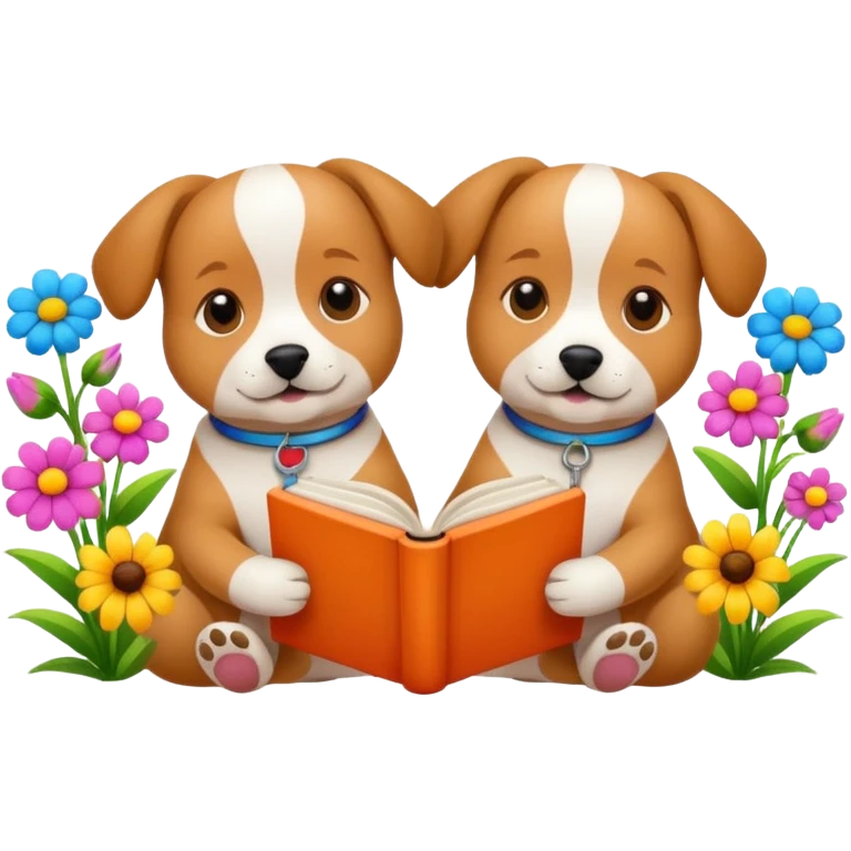 Dogs reading books + flowers  emoji