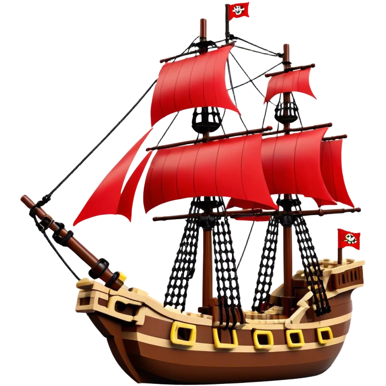 Pirate Ship (Toy) - Lego Pirate Ship (Model Year: 2021) (Iconic colour: Brown with red sails) emoji