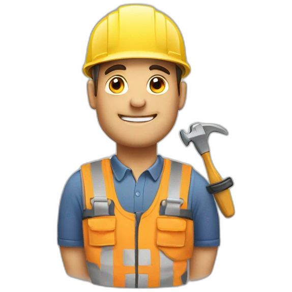 A builder with his cap on and a tool in front of him emoji