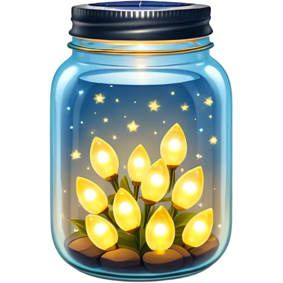 glass jar with solar powered fairy lights inside, glowing emoji