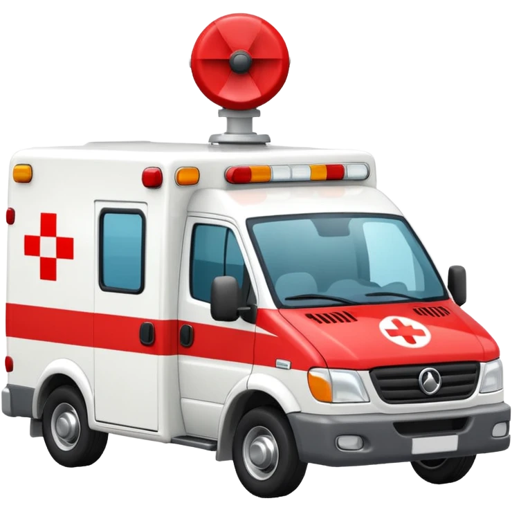 A modern white-and-red ambulance van with flashing rooftop siren.
 emoji