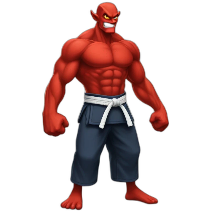Tall skinny and muscular red devil wearing a Jiu-Jitsu gi emoji
