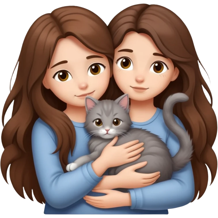 A girl with long hair tightly hugged a kitten emoji