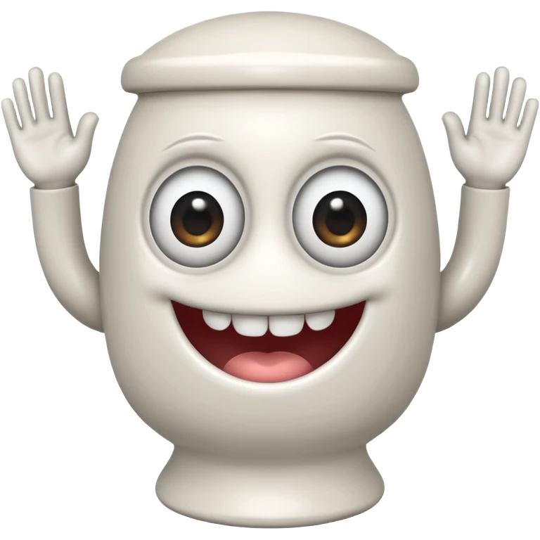 cartoonish toilet creature with a grinning face, big eyes, and hands. emoji