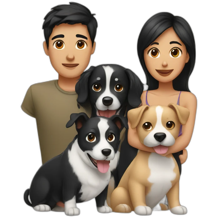 couple heads with black hair and two dogs emoji