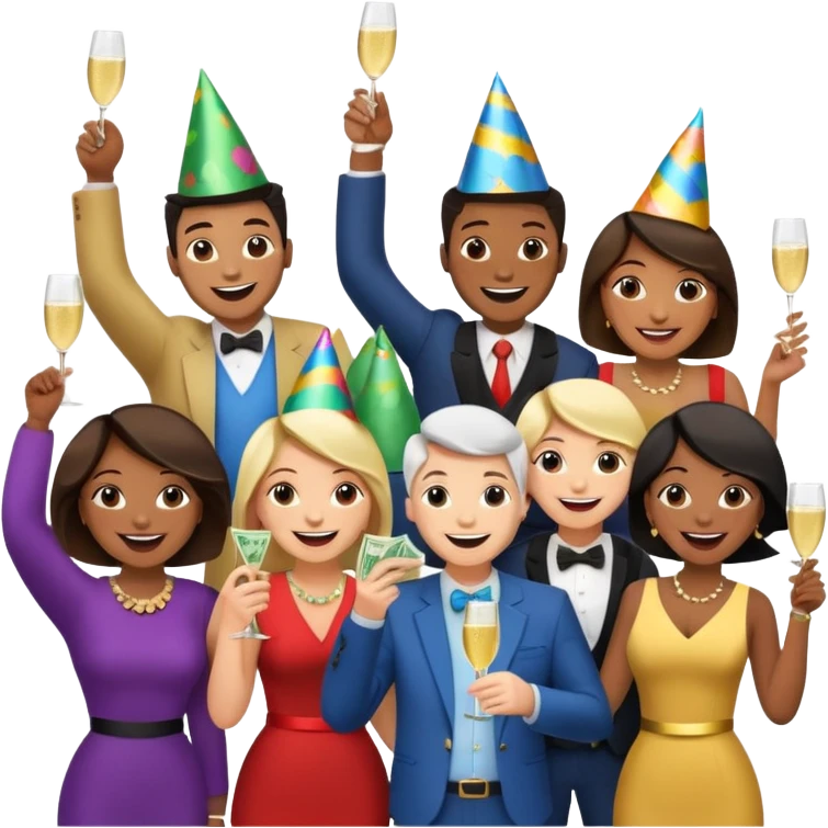 group of excited people who just won cash playing a game emoji