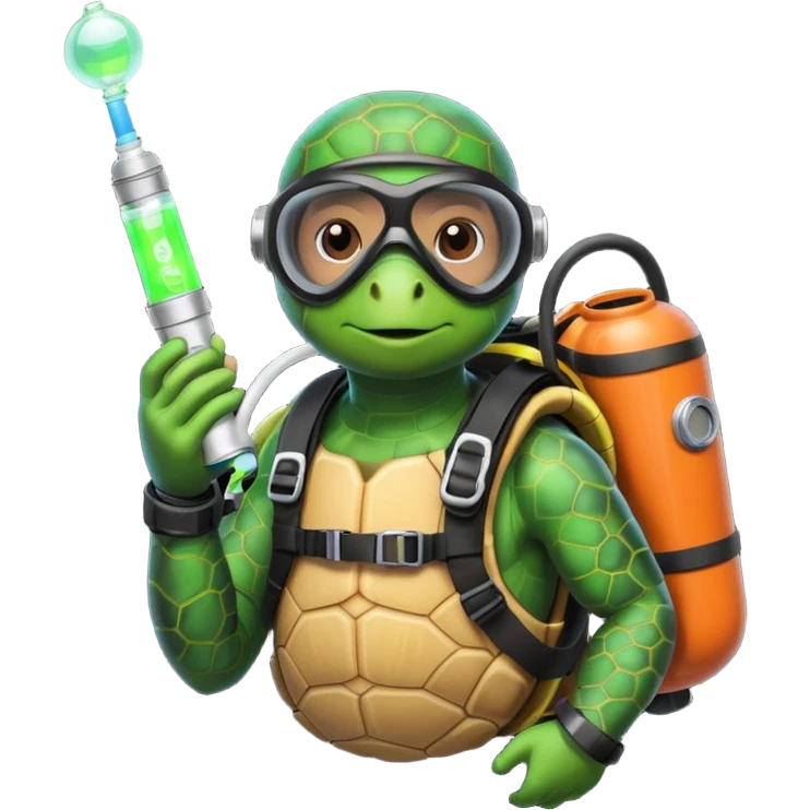 A calm sea turtle diver with mini oxygen tank, descending with a glow-stick in hand.

 emoji