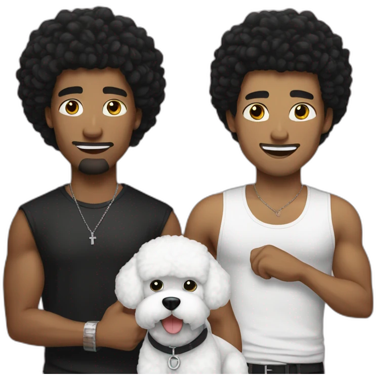 white man black hair,  rapper flexing with a bichon emoji