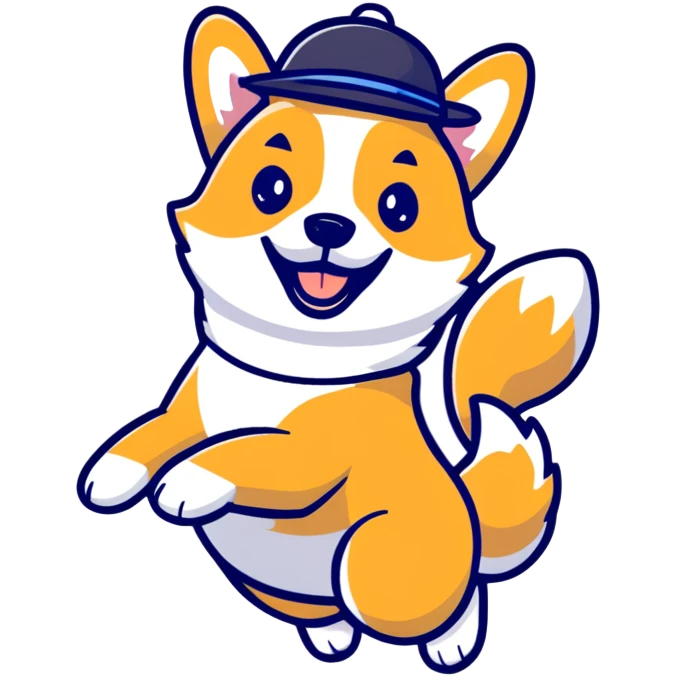 jumping corgi dog with a cute hat emoji