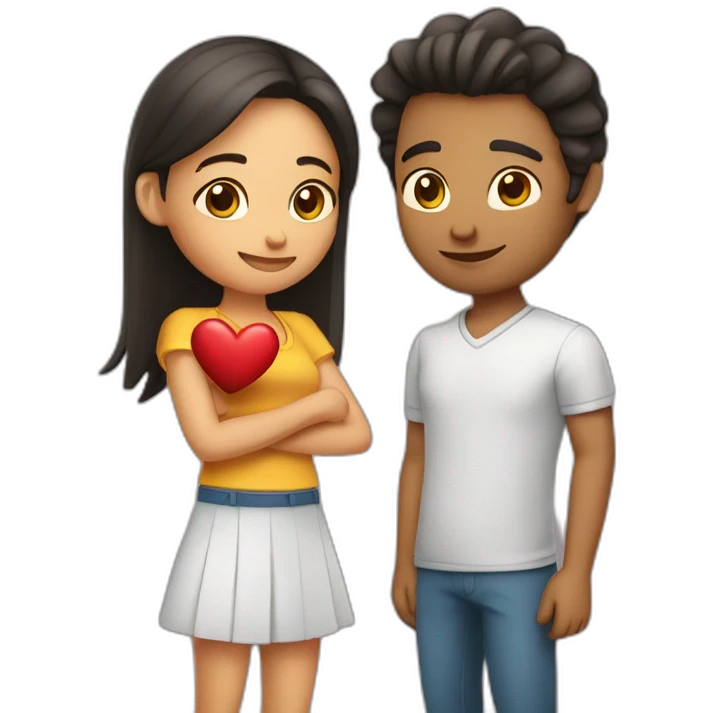 Chico y chica formando un corazón emoji