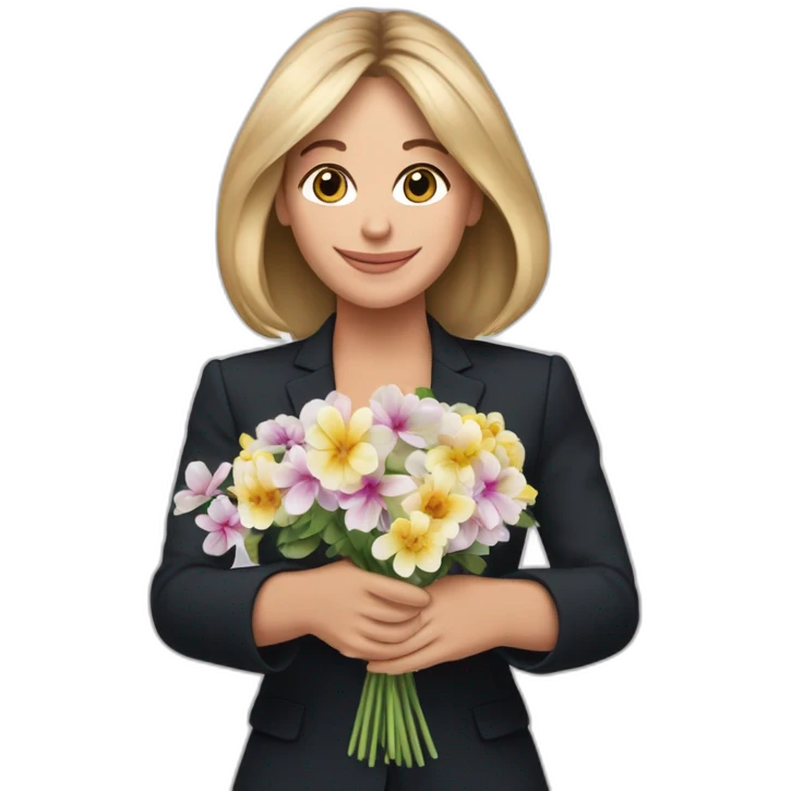 Emmanuelle Macron avec un bouquet de fleurs dans les mains emoji