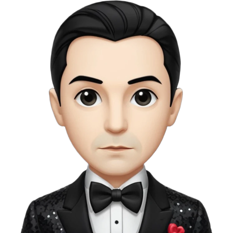 Bela Lugosi with black hair, black sequin suit with bow tie emoji