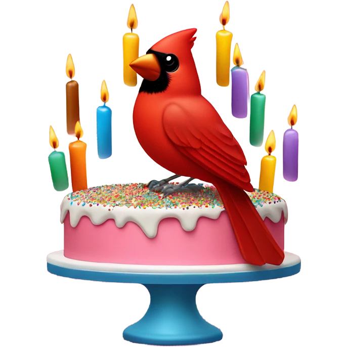 Red cardinal with birthday cake emoji