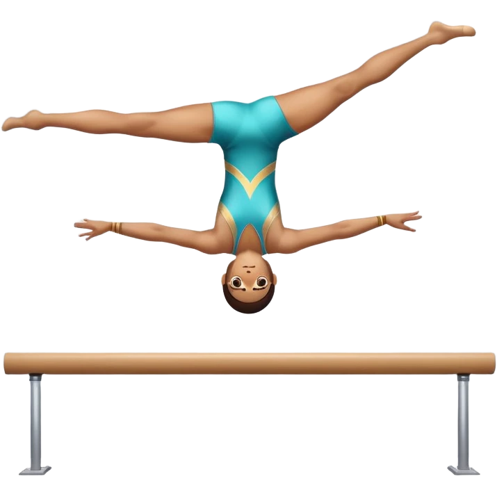An artistic emoji of a professional sports acrobat performing a stunning balance pose on a narrow beam. The acrobat showcases perfect control, flexibility, and strength, executing an elegant handstand. The background features a bright gymnastics arena with spotlights. emoji