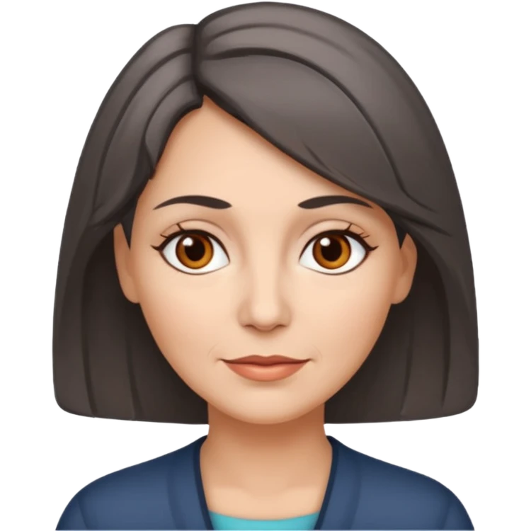 vit medelålders kvinna med grå slingor i mörkbrunt hår bruna ögon emoji