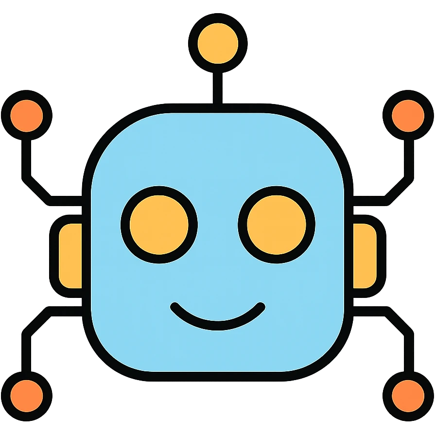 AI robot face with circuit patterns, minimal tech design emoji