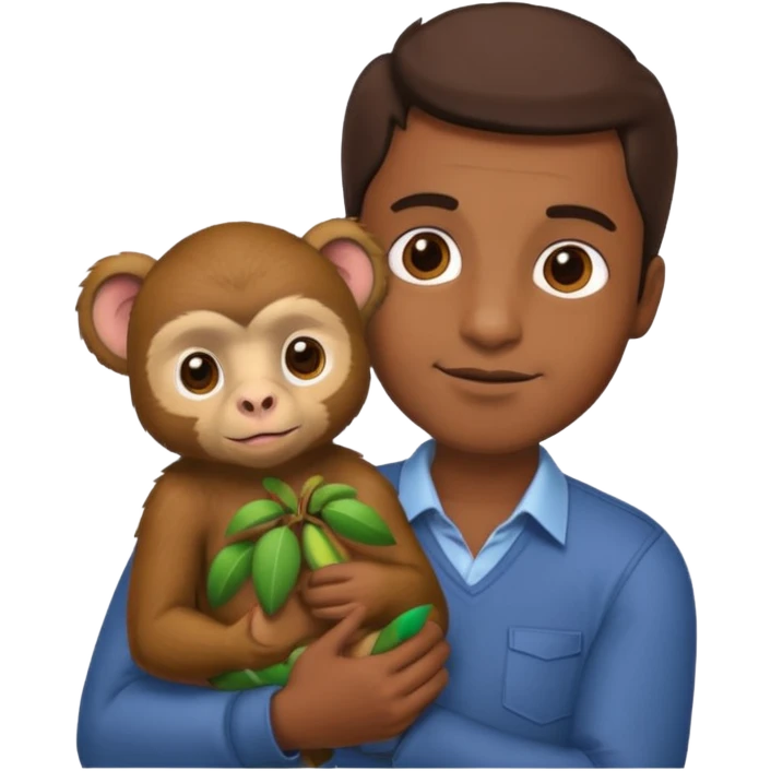 a man holdig a little monkey in his arms emoji