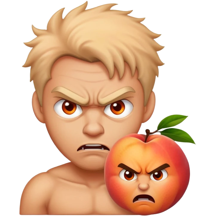 Angry man with a peach behind him emoji