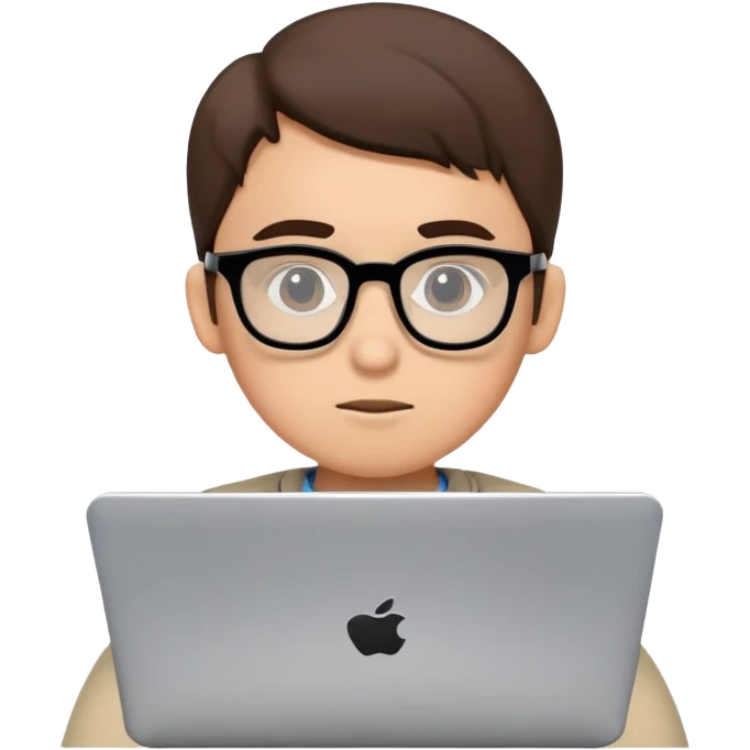 Junior IT Specialist with small laptop, glasses, looking inexperienced, with basic coding skills emoji
