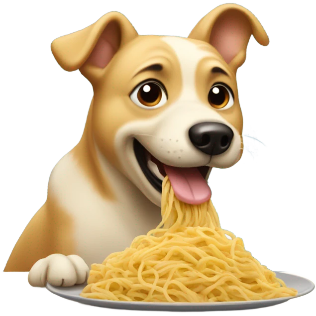 Dog eating pasta with big lashes and glossed lips emoji