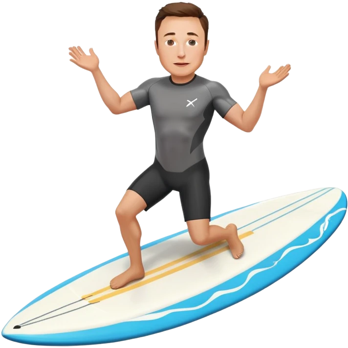Elon Musk réaliste sur une planche de surf emoji
