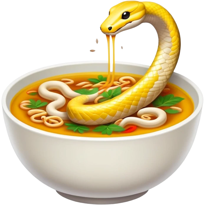 Cantonese snake soup in special double-walled bowl, simplified emoji style with bold outlines and bright colors, cartoon style exotic delicacy with herb decorations emoji