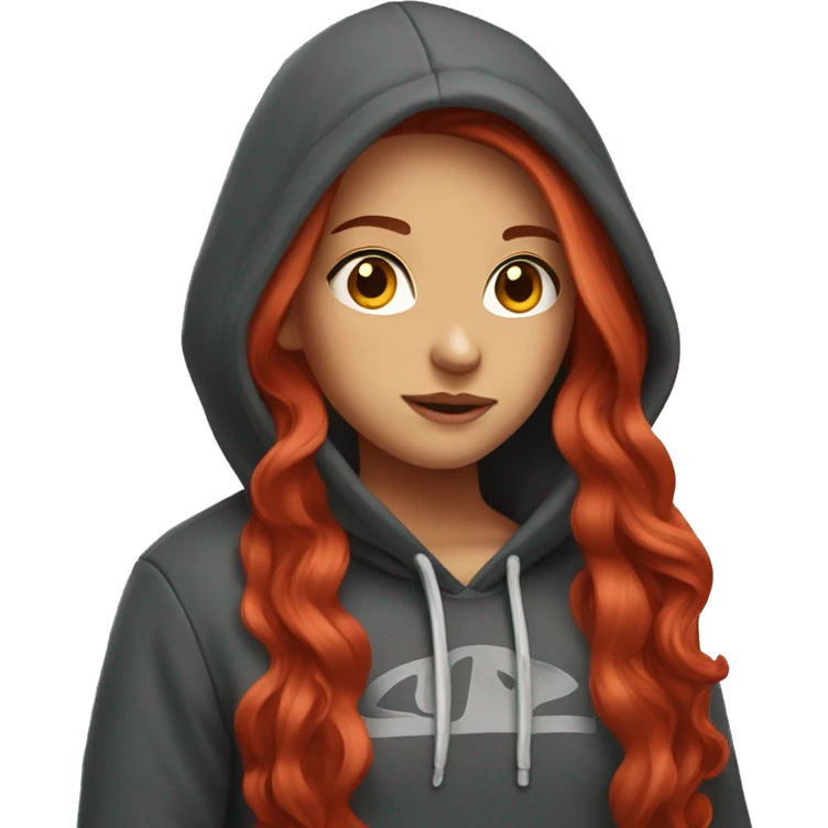 Pretty Girl with long red hair and a hoodie emoji