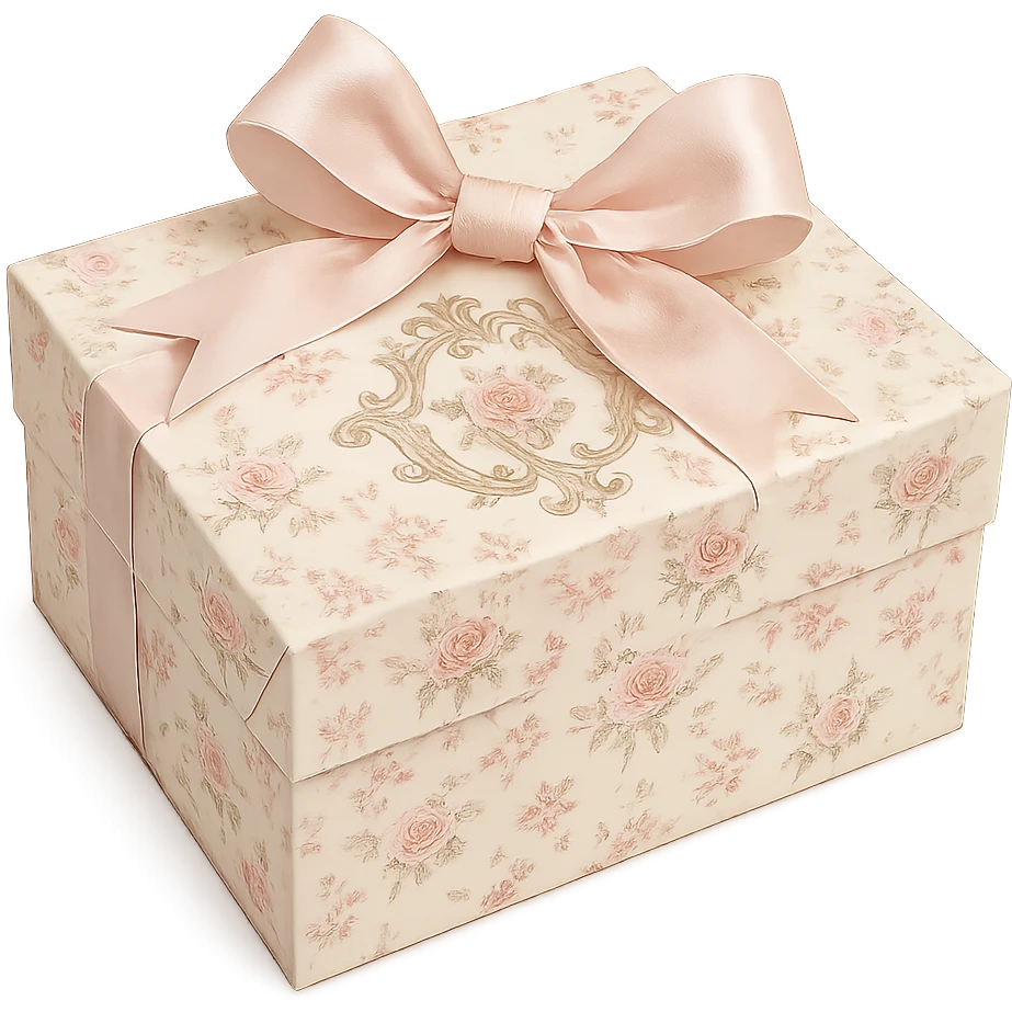 Elegant Rococo pale girly ditsy  gift box  , remove background emoji
