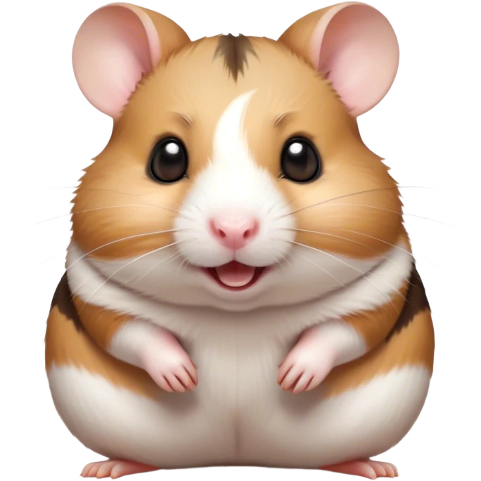Cinematic Comical Brown and White Banded Hamster Portrait Emoji, Head tilted dramatically with an exaggeratedly amused expression, featuring a striking fur with bold brown and white banded patterns, wide, expressive dark eyes filled with playful disbelief, Simplified yet hilariously expressive features, highly detailed, glowing with a slightly sassy glow, high shine, dramatic yet playful, stylized with an air of cheeky mischief, bright and endearing, soft glowing outline, capturing the essence of a spirited and over-the-top hamster, so meme-worthy it feels like it could side-eye its way into internet fame instantly! emoji