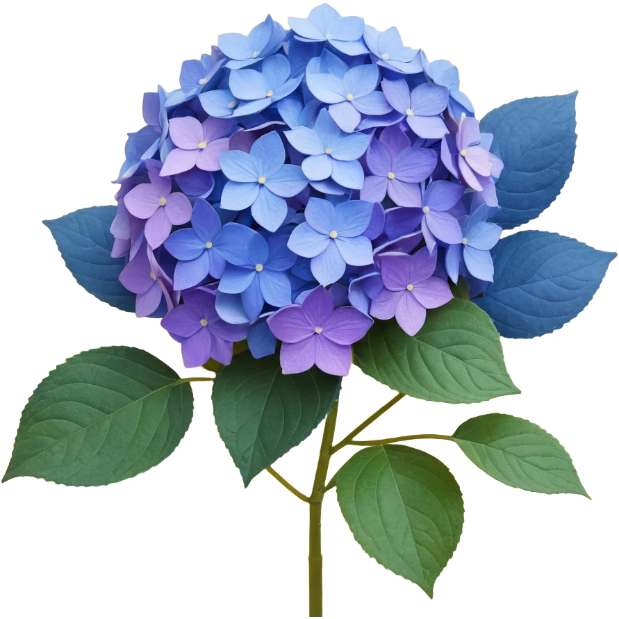 Traditional Japanese hydrangea (ajisai) flower with refined aesthetic, subtle color transitions from blue to purple, gentle raindrops, and washi paper texture background emoji