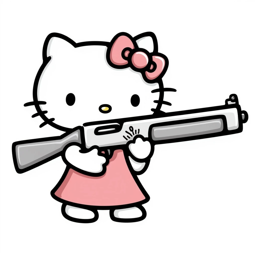 Hello Kitty character holding a gun emoji