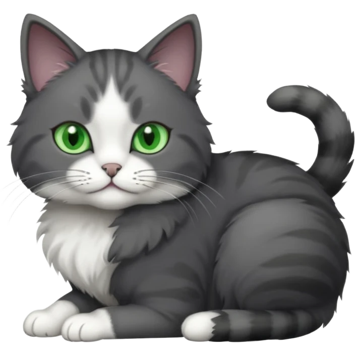 one dark grey and white cat and one completely solid dark grey cat with green eyes and white paws emoji