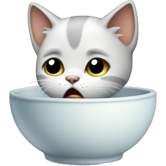 Sad crying kitten with empty bowl emoji