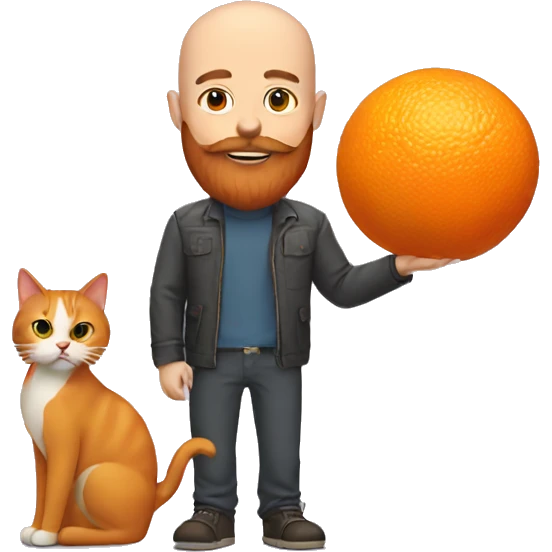 Bald man with a big orange beard holding a cat emoji
