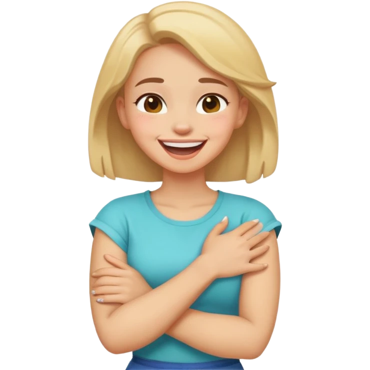 Arms crossed holding neck laughing girl emoji