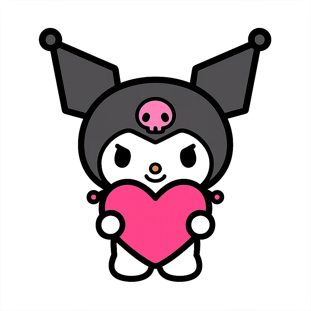 Kuromi holding a heart, sweet and charming emoji