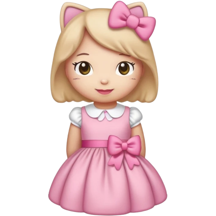 Hello Kitty with pink accessories and background emoji